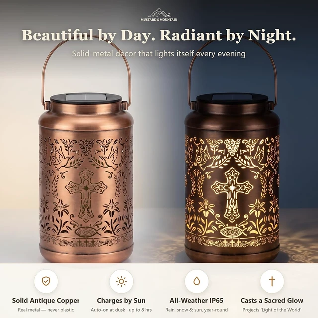 Alt view image 3 of 7 - Solar Cross Lantern with Shepherd Hook Hanging Pole, Religious Decor