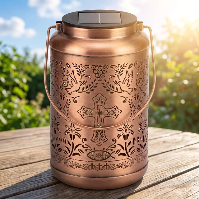 Alt view image 7 of 7 - Solar Cross Lantern with Shepherd Hook Hanging Pole, Religious Decor