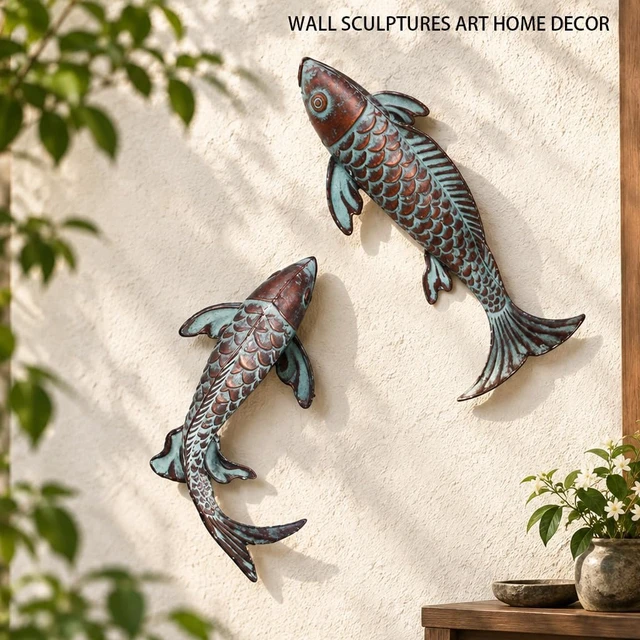 Alt view image 3 of 7 - Antique Copper Koi Fish Garden Statues, Outdoor Yard Art Sculptures