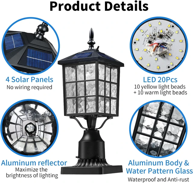 Alt view image 3 of 7 - 16.5" LED Solar Post Light, Dusk to Dawn Lamp Post, 1 Pack
