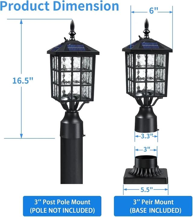 Alt view image 6 of 7 - 16.5" LED Solar Post Light, Dusk to Dawn Lamp Post, 1 Pack