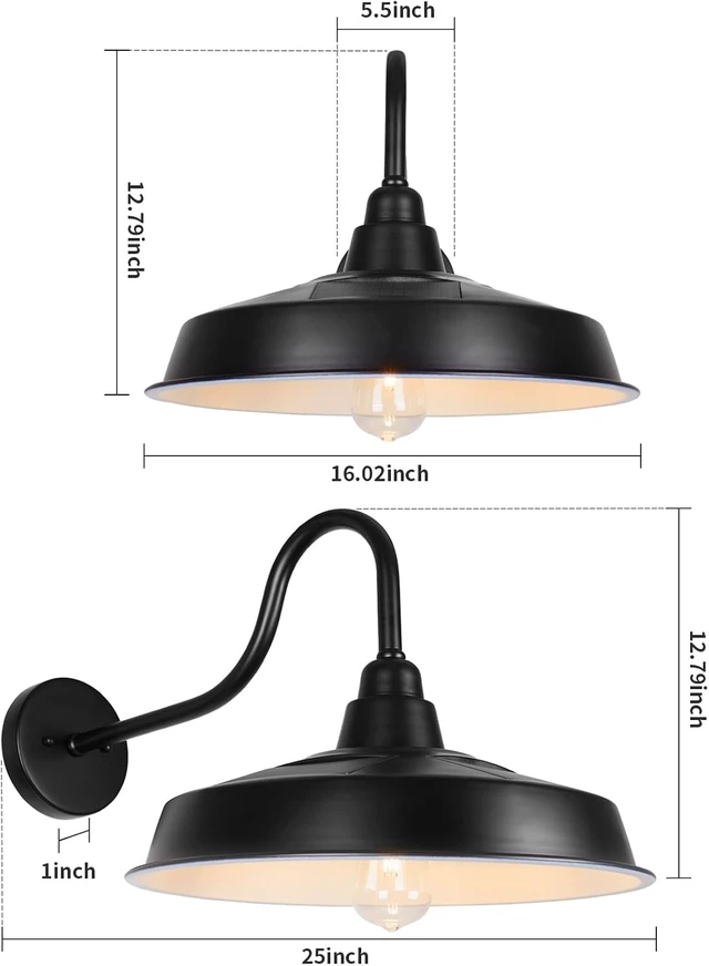 Alt view image 2 of 7 - 16 Inch Solar Barn Lights, Farmhouse Dome Wall Sconce, Industrial Rustic Lantern for Garage, Barn & Shed, RZSR020W-2