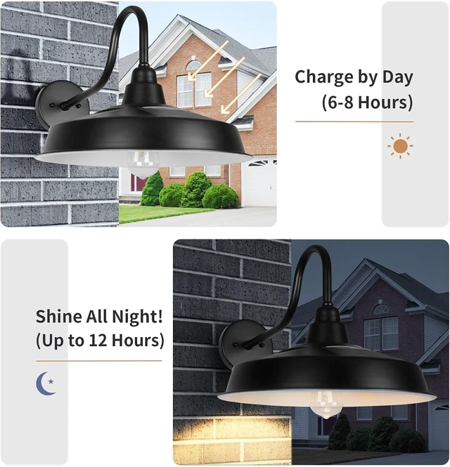 Alt view image 4 of 7 - 16 Inch Solar Barn Lights, Farmhouse Dome Wall Sconce, Industrial Rustic Lantern for Garage, Barn & Shed, RZSR020W-2