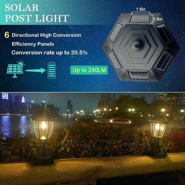 Alt view image 2 of 7 - Dusk-to-Dawn Solar Post Lamp Light with Pier Mount Base, Waterproof Motion Sensor for Garden, Yard, Landscape, Pole & Pillar