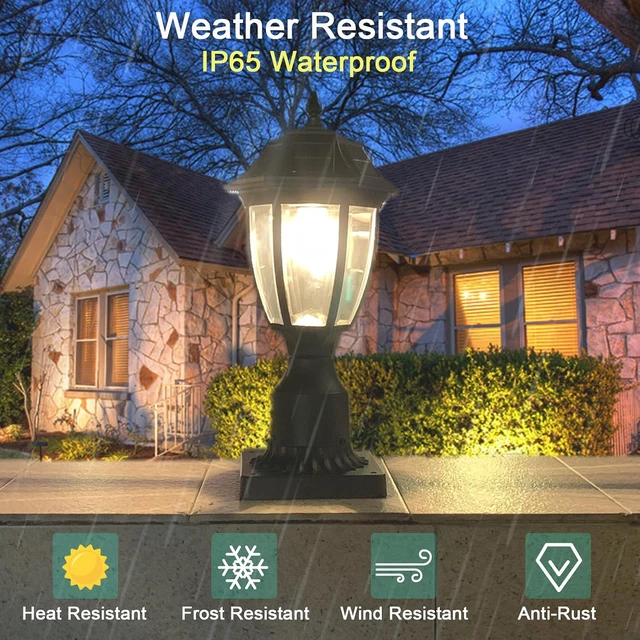 Alt view image 4 of 7 - Dusk-to-Dawn Solar Post Lamp Light with Pier Mount Base, Waterproof Motion Sensor for Garden, Yard, Landscape, Pole & Pillar