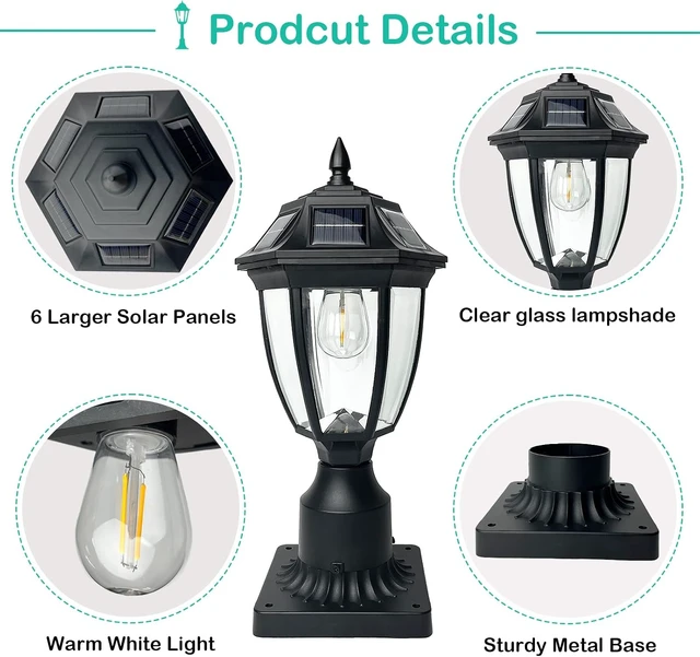 Alt view image 5 of 7 - Dusk-to-Dawn Solar Post Lamp Light with Pier Mount Base, Waterproof Motion Sensor for Garden, Yard, Landscape, Pole & Pillar