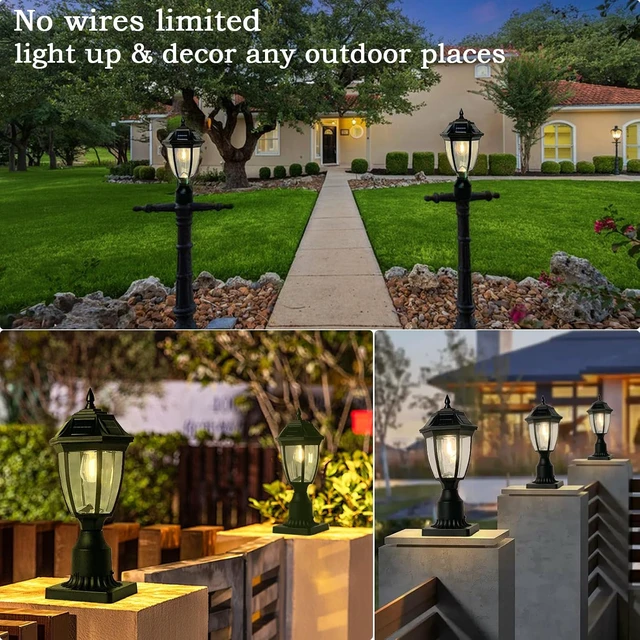 Alt view image 7 of 7 - Dusk-to-Dawn Solar Post Lamp Light with Pier Mount Base, Waterproof Motion Sensor for Garden, Yard, Landscape, Pole & Pillar