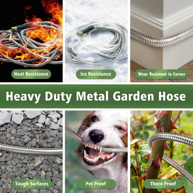 Alt view image 4 of 7 - 100 ft Heavy Duty Stainless Steel Metal Garden Hose with 10-Function Nozzle & 3/4'' Solid Brass Fitting, Flexible, Lightweight & No Kink for Outdoor Yard