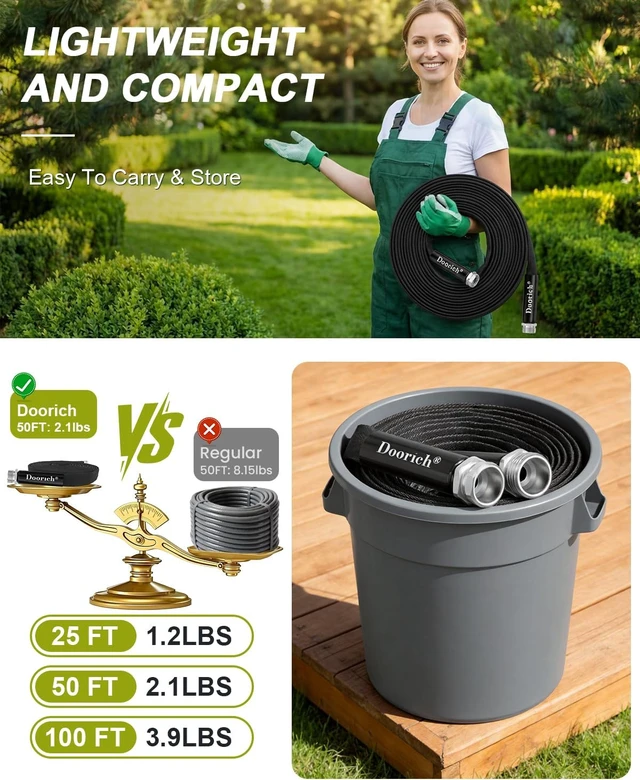 Alt view image 4 of 7 - 100ft Flat Ultra Lightweight Flexible Garden Hose, Black