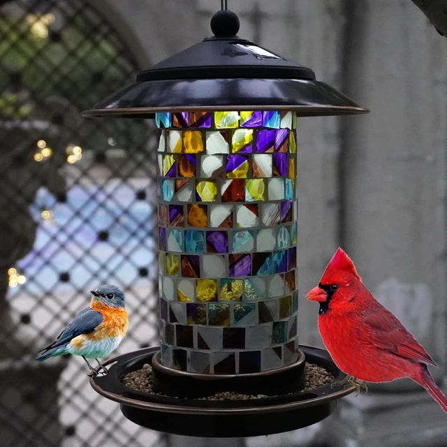 Alt view image 2 of 6 - Mosaic Stained Glass Solar Bird Feeder, Outdoor Hanging, Sunset