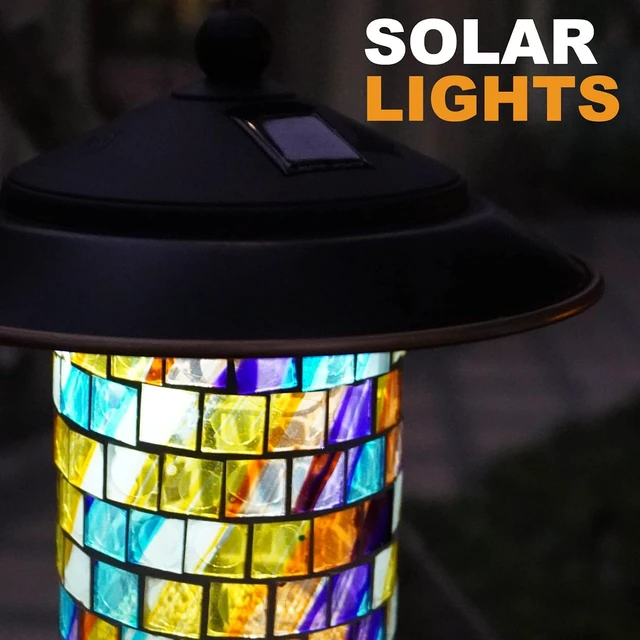 Alt view image 3 of 6 - Mosaic Stained Glass Solar Bird Feeder, Outdoor Hanging, Sunset