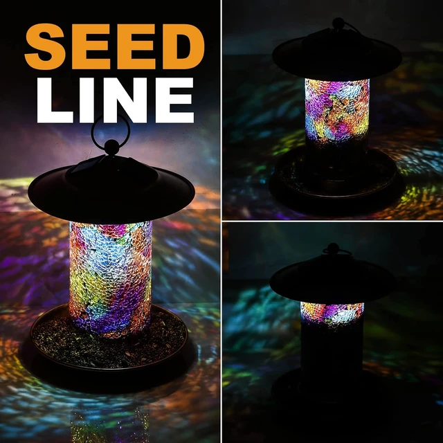 Alt view image 6 of 6 - Mosaic Stained Glass Solar Bird Feeder, Outdoor Hanging, Sunset