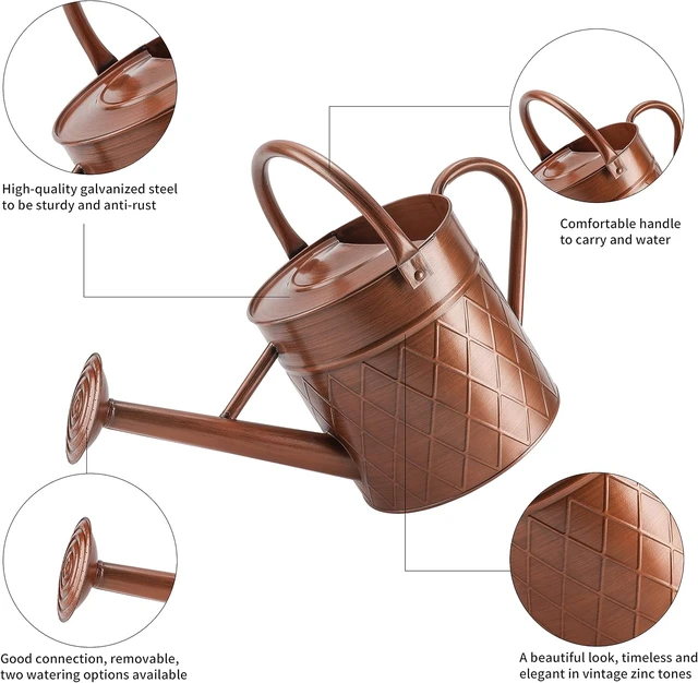 Alt view image 2 of 7 - 1.75 Gallon Copper Metal Watering Can with Removable Spray Spout for Garden Plants, Outdoor (Copper)