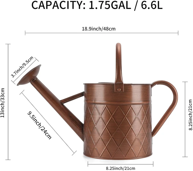 Alt view image 6 of 7 - 1.75 Gallon Copper Metal Watering Can with Removable Spray Spout for Garden Plants, Outdoor (Copper)