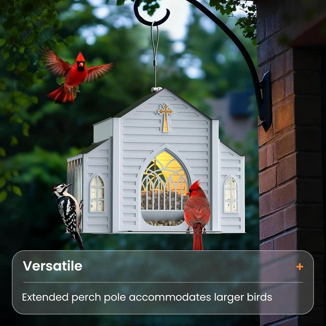 Alt view image 2 of 7 - Church-Shaped Metal Bird Feeder with Solar Light, 5 LB Large Capacity & Suet Design, Weatherproof Hanging for Garden, Yard & Deck, Unique Gift for Christmas & Mother's Day