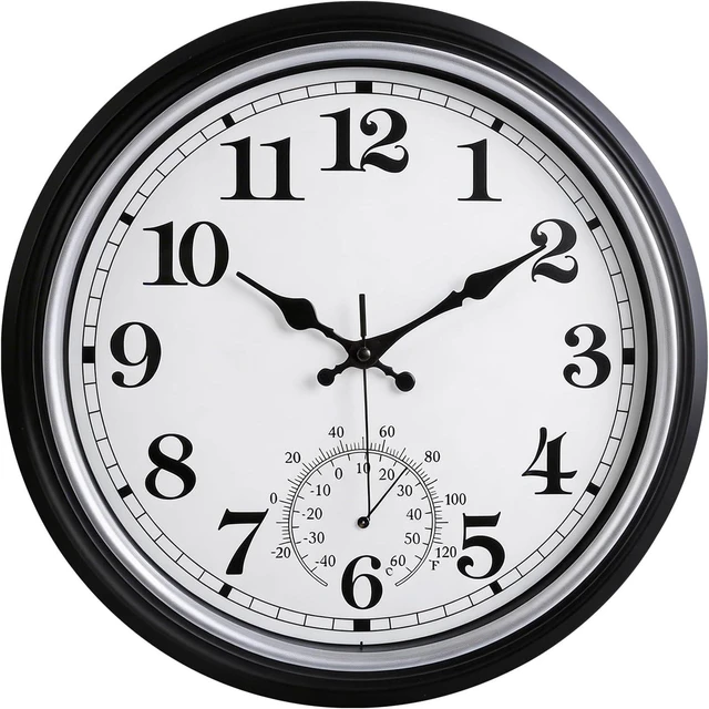 Main image of 16 Inch Large Retro Waterproof Outdoor Clock, Non-Ticking, Black
