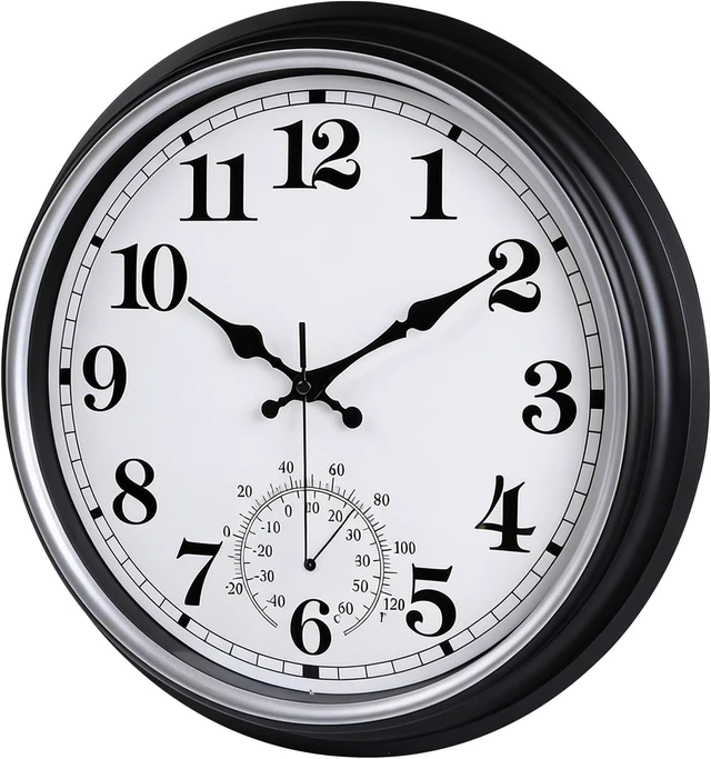 Alt view image 2 of 7 - 16 Inch Large Retro Waterproof Outdoor Clock, Non-Ticking, Black