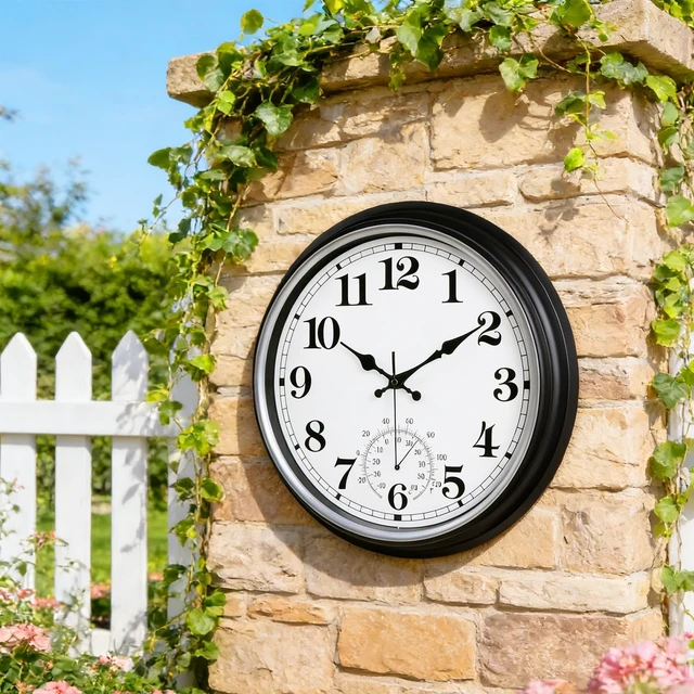 Alt view image 4 of 7 - 16 Inch Large Retro Waterproof Outdoor Clock, Non-Ticking, Black