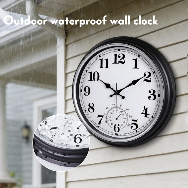 Alt view image 5 of 7 - 16 Inch Large Retro Waterproof Outdoor Clock, Non-Ticking, Black