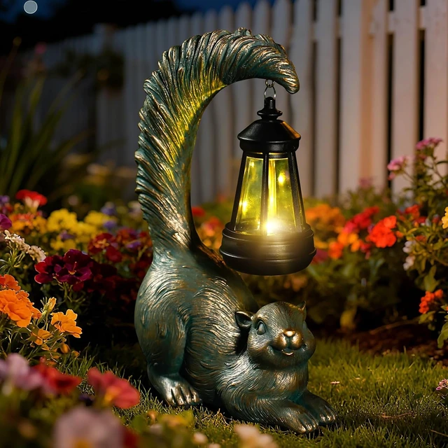 Alt view image 7 of 7 - Squirrel Solar Garden Statue with LED Lantern, Outdoor Ornament for Garden, Home, Lawn, Yard & Balcony, Unique Housewarming Gift