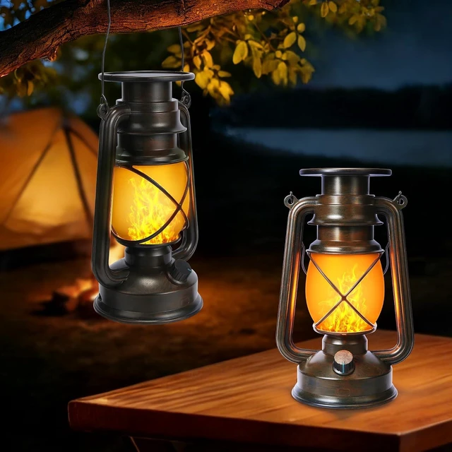 Main image of 2 Pack Bronze Vintage LED Solar Lantern, Outdoor Lights