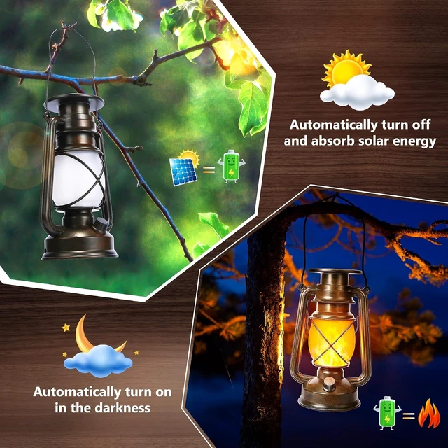 Alt view image 3 of 7 - 2 Pack Bronze Vintage LED Solar Lantern, Outdoor Lights