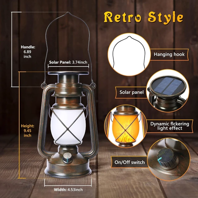 Alt view image 7 of 7 - 2 Pack Bronze Vintage LED Solar Lantern, Outdoor Lights