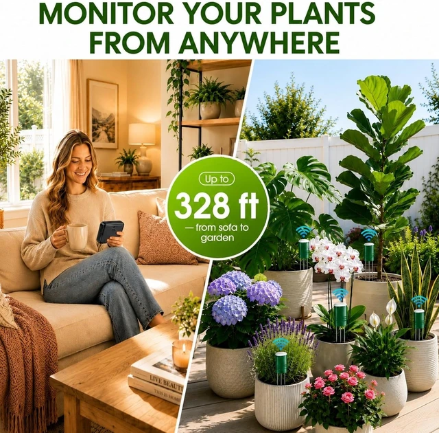 Alt view image 6 of 7 - 4-in-1 Soil Moisture Meter for Plants, Temperature, Moisture & Sunlight Time, Large Screen Wireless Garden Tester for Lawn, Farm & Houseplants, Indoor/Outdoor (Dark Black)