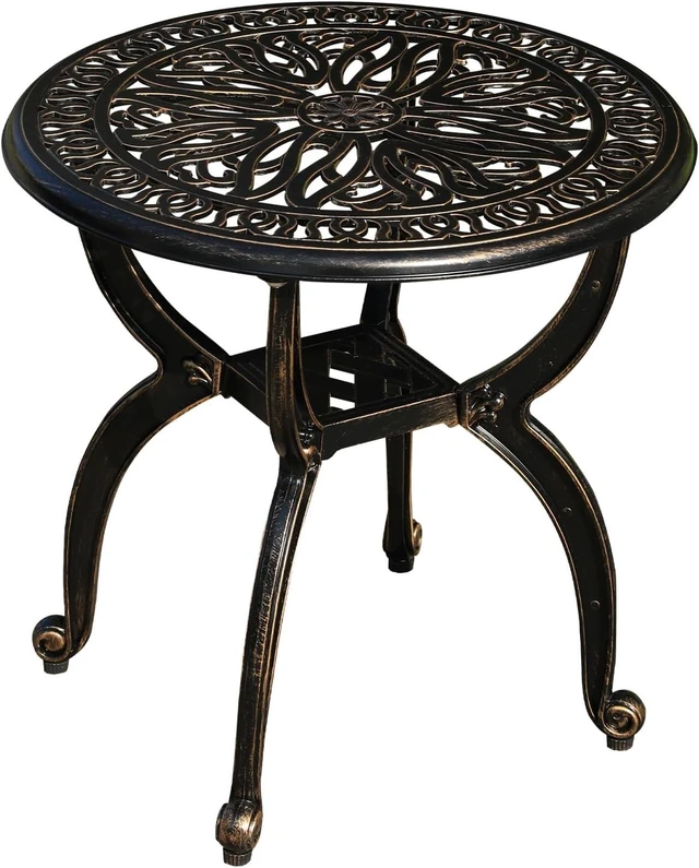 Main image of All-Weather Cast Aluminum Round Side Table, Small Coffee Table for Patio, Park, Lawn & Yard (18.5" Bronze)