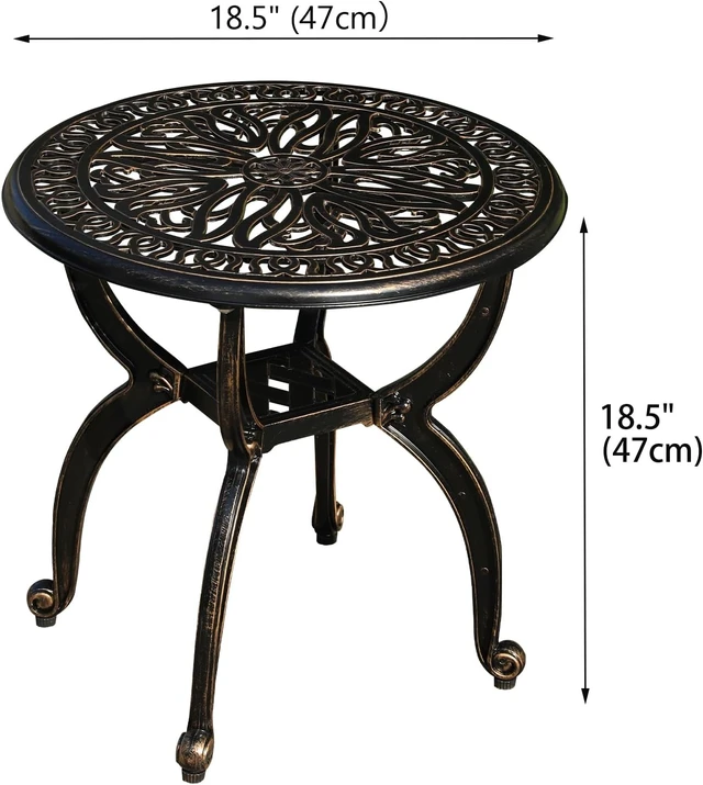Alt view image 3 of 7 - All-Weather Cast Aluminum Round Side Table, Small Coffee Table for Patio, Park, Lawn & Yard (18.5" Bronze)