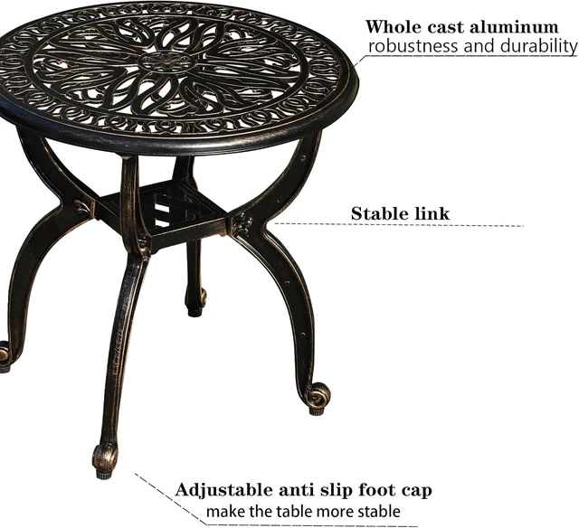 Alt view image 5 of 7 - All-Weather Cast Aluminum Round Side Table, Small Coffee Table for Patio, Park, Lawn & Yard (18.5" Bronze)