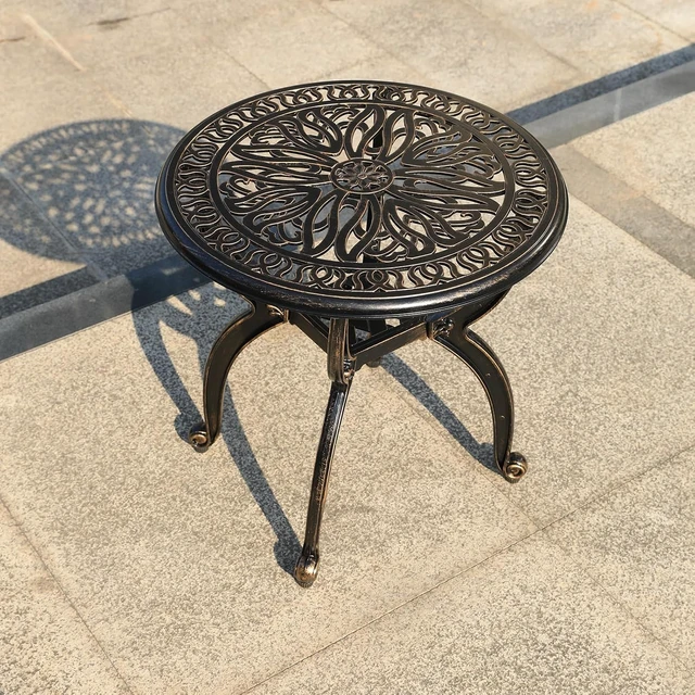 Alt view image 7 of 7 - All-Weather Cast Aluminum Round Side Table, Small Coffee Table for Patio, Park, Lawn & Yard (18.5" Bronze)