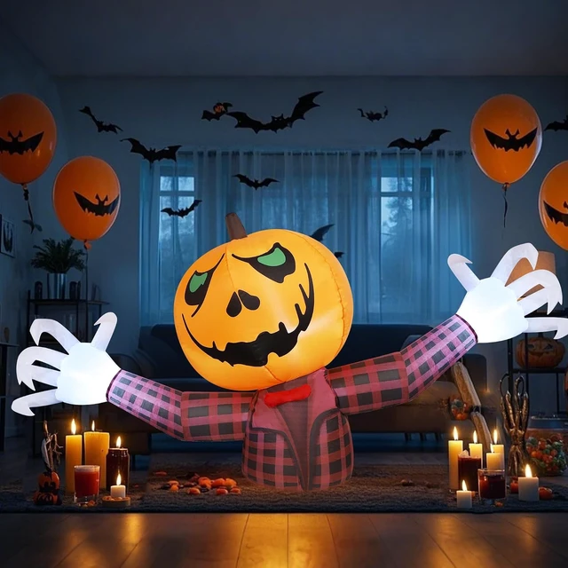 Alt view image 2 of 7 - 7FT Long Halloween Inflatable Pumpkin Ghost, Outdoor Decorations