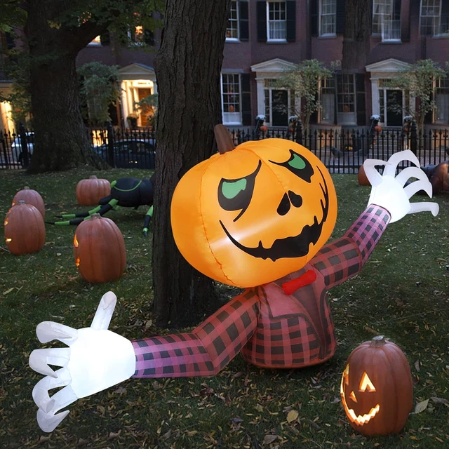 Alt view image 4 of 7 - 7FT Long Halloween Inflatable Pumpkin Ghost, Outdoor Decorations