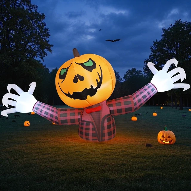 Alt view image 6 of 7 - 7FT Long Halloween Inflatable Pumpkin Ghost, Outdoor Decorations