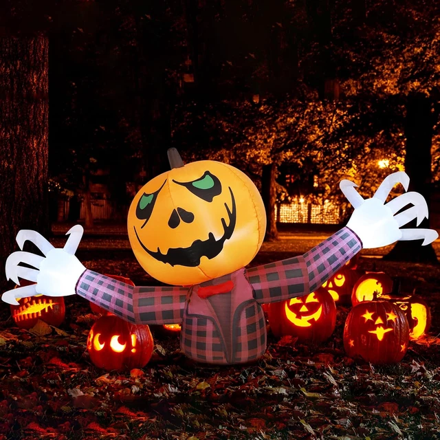 Alt view image 7 of 7 - 7FT Long Halloween Inflatable Pumpkin Ghost, Outdoor Decorations
