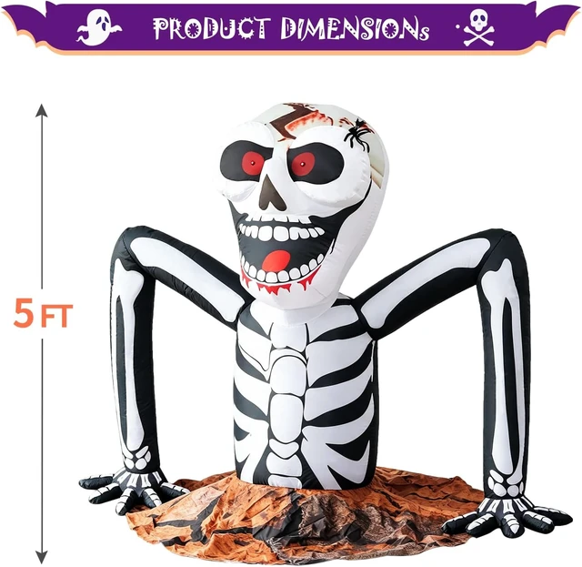 Alt view image 2 of 6 - 5 FT Halloween Inflatable Skeleton Rising from Ground, Outdoor Decoration