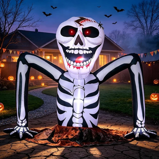 Alt view image 3 of 6 - 5 FT Halloween Inflatable Skeleton Rising from Ground, Outdoor Decoration