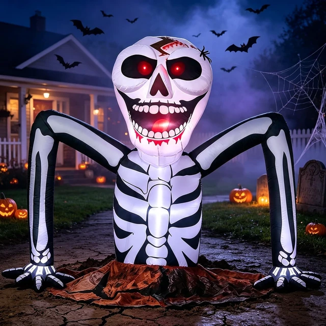 Alt view image 4 of 6 - 5 FT Halloween Inflatable Skeleton Rising from Ground, Outdoor Decoration