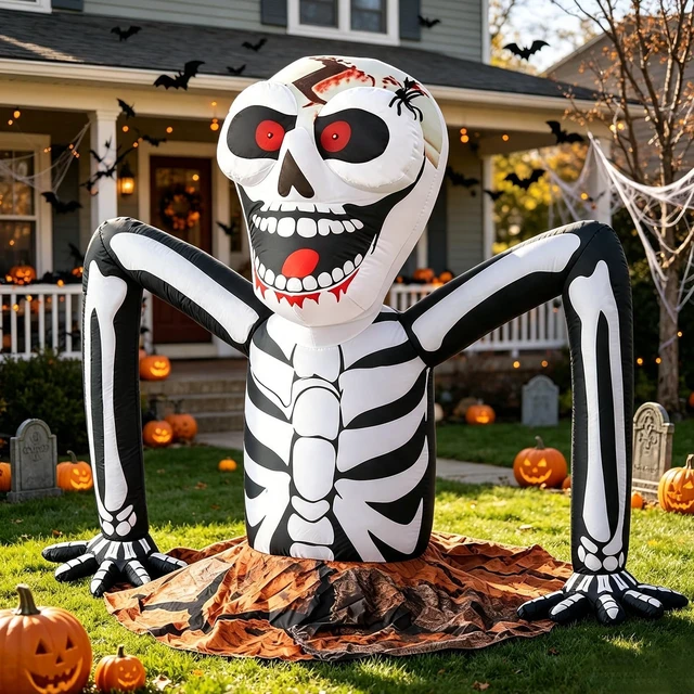 Alt view image 6 of 6 - 5 FT Halloween Inflatable Skeleton Rising from Ground, Outdoor Decoration