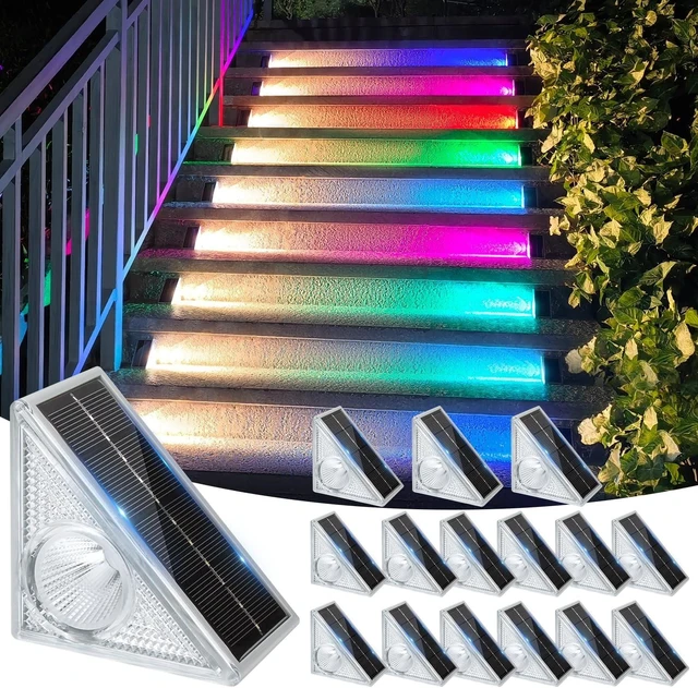 Main image of 16 Pack Solar Stair Lights with 10 Color Modes, IP65 Waterproof Step Lights for Garden Stair, Patio, Deck, Yard, Front Step & Porch Decor