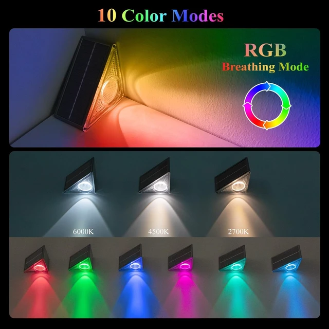 Alt view image 2 of 7 - 16 Pack Solar Stair Lights with 10 Color Modes, IP65 Waterproof Step Lights for Garden Stair, Patio, Deck, Yard, Front Step & Porch Decor