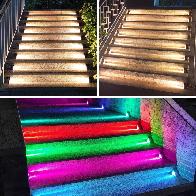 Alt view image 6 of 7 - 16 Pack Solar Stair Lights with 10 Color Modes, IP65 Waterproof Step Lights for Garden Stair, Patio, Deck, Yard, Front Step & Porch Decor