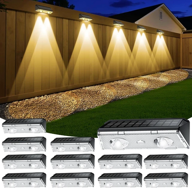 Main image of 12 Pack IP65 Waterproof Solar Fence Lights with Ultra-Bright LED Lens, 9 Color Modes, 12+ Hour Steady Glow for Deck, Backyard, Patio, Pool & Wall, Black
