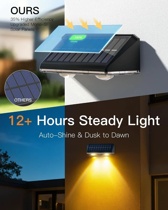 Alt view image 2 of 7 - 12 Pack IP65 Waterproof Solar Fence Lights with Ultra-Bright LED Lens, 9 Color Modes, 12+ Hour Steady Glow for Deck, Backyard, Patio, Pool & Wall, Black