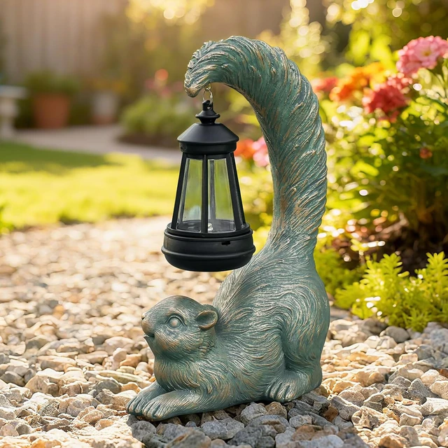 Alt view image 2 of 7 - Squirrel Solar Garden Statue with LED Lantern, Outdoor Ornament for Garden, Home, Lawn, Yard & Balcony, Unique Housewarming Gift