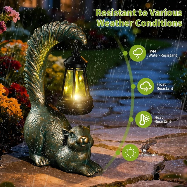 Alt view image 3 of 7 - Squirrel Solar Garden Statue with LED Lantern, Outdoor Ornament for Garden, Home, Lawn, Yard & Balcony, Unique Housewarming Gift