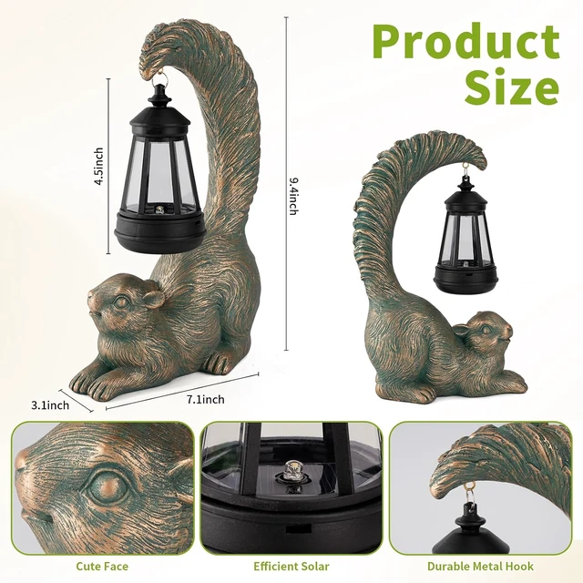 Alt view image 5 of 7 - Squirrel Solar Garden Statue with LED Lantern, Outdoor Ornament for Garden, Home, Lawn, Yard & Balcony, Unique Housewarming Gift
