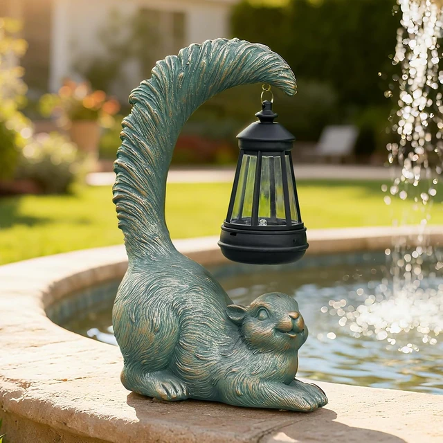 Alt view image 6 of 7 - Squirrel Solar Garden Statue with LED Lantern, Outdoor Ornament for Garden, Home, Lawn, Yard & Balcony, Unique Housewarming Gift
