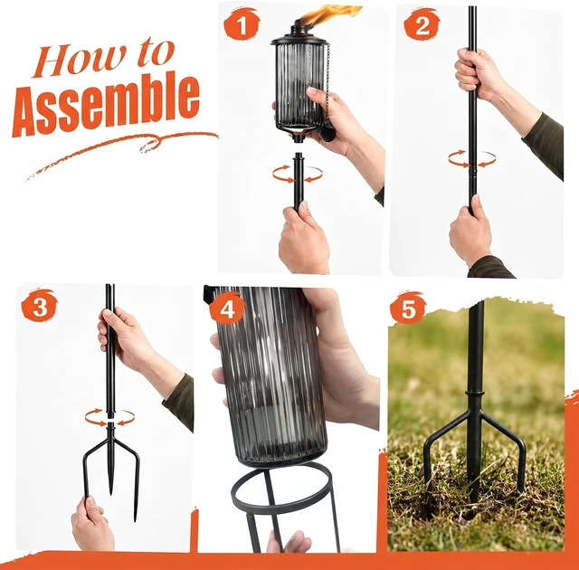 Alt view image 5 of 7 - 55-Inch Black Glass Flame Light Torches for Outside 16 oz Citronella Garden Torches with 3-Prong Grounded Stake, 4 Pack, for Yard Patio Deck Landscape